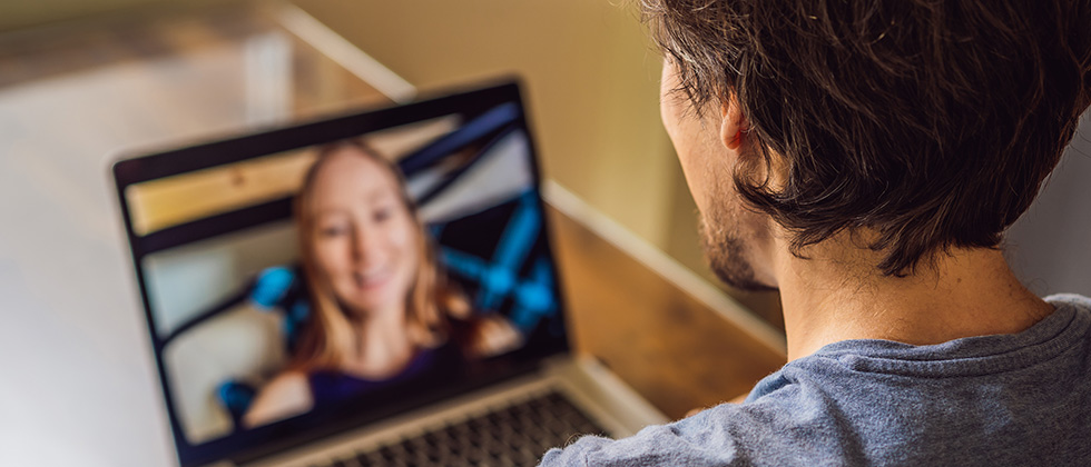 A couple having a video date
