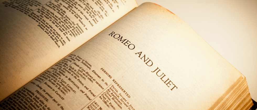 A book open to a chapter entitled Romeo and Juliet