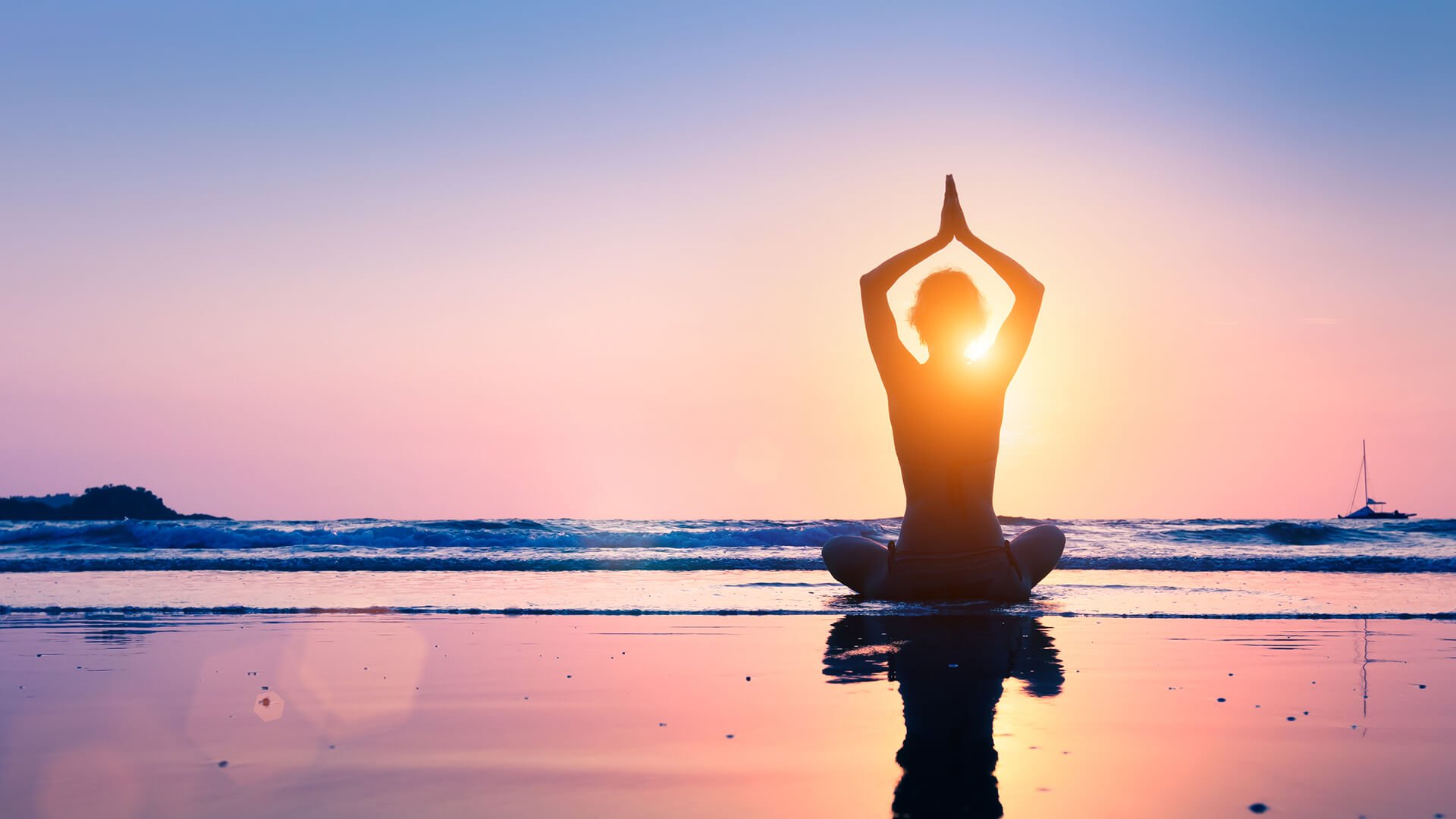 Buddhist dating symbolized by a buddhist single who is meditating at the beach to get ready for a date