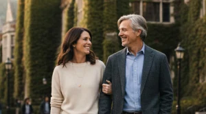 A couple taking a walk at princeton campus.