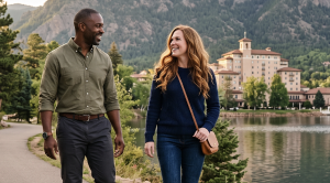 A couple walking around cheyenne lake at colorado springs. (Generated with AI)