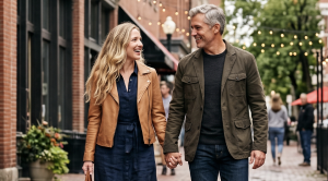A couple walking hand in hand through omahas historic old market. (Generated with AI)