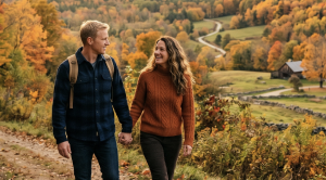 A couple walking at oak hill in new hampshire. (Generated with AI) (Generated with AI)