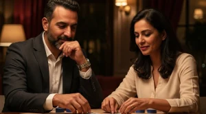 Couple at a Casino thinking about their next move.