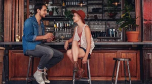 A couple enjoying the evenining in a restaurant.