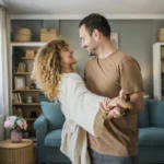 Couple dancing in their living room
